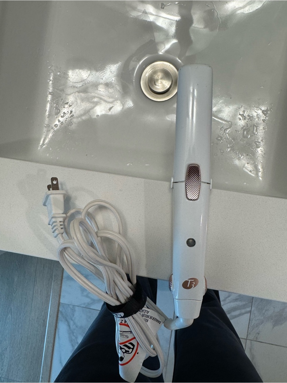 T3 White Travel Hair Straightener with Rose Gold Accents